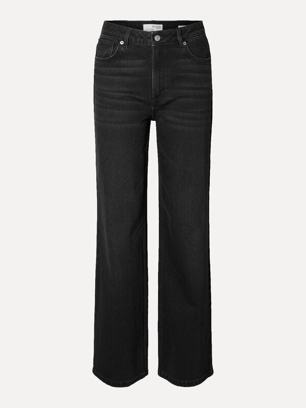 Selected Wide fit jeans Alice 1. Breid je denimcollectie uit met deze zwarte wide-leg jeans. De jeans heeft een flatteren...
