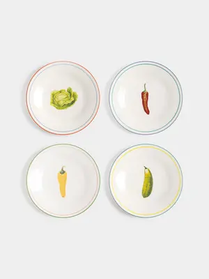 Bordenset Vegetable. Garden party! Deze bordencollectie brengt je moestuin naar je tafel. De vintage-stijl illustraties t...