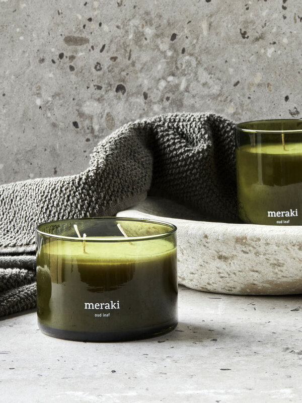 Meraki Scented Candle Oud Leaf 2. In need of a reset? This candle is a mini spa in a jar. Fresh green notes flow into a s...