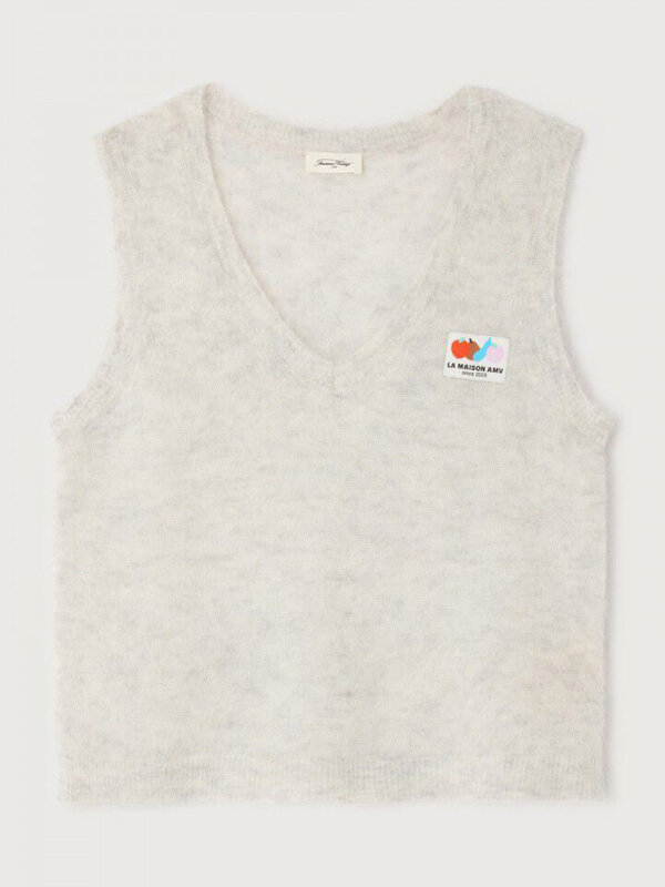 American Vintage Mouwloze Pull Nenybay 2. Geen mouwen, wél wolkzacht: dit gebreide vest met logopatch en luchtige V-hals ...