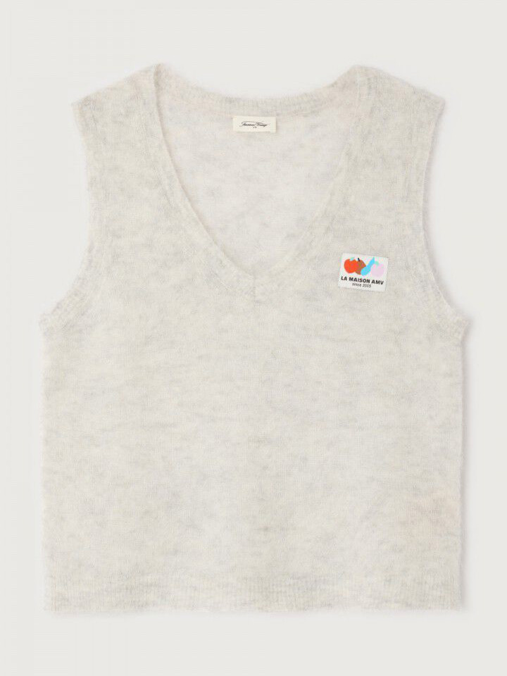 American Vintage Mouwloze Pull Nenybay 2. Geen mouwen, wél wolkzacht: dit gebreide vest met logopatch en luchtige V-hals ...