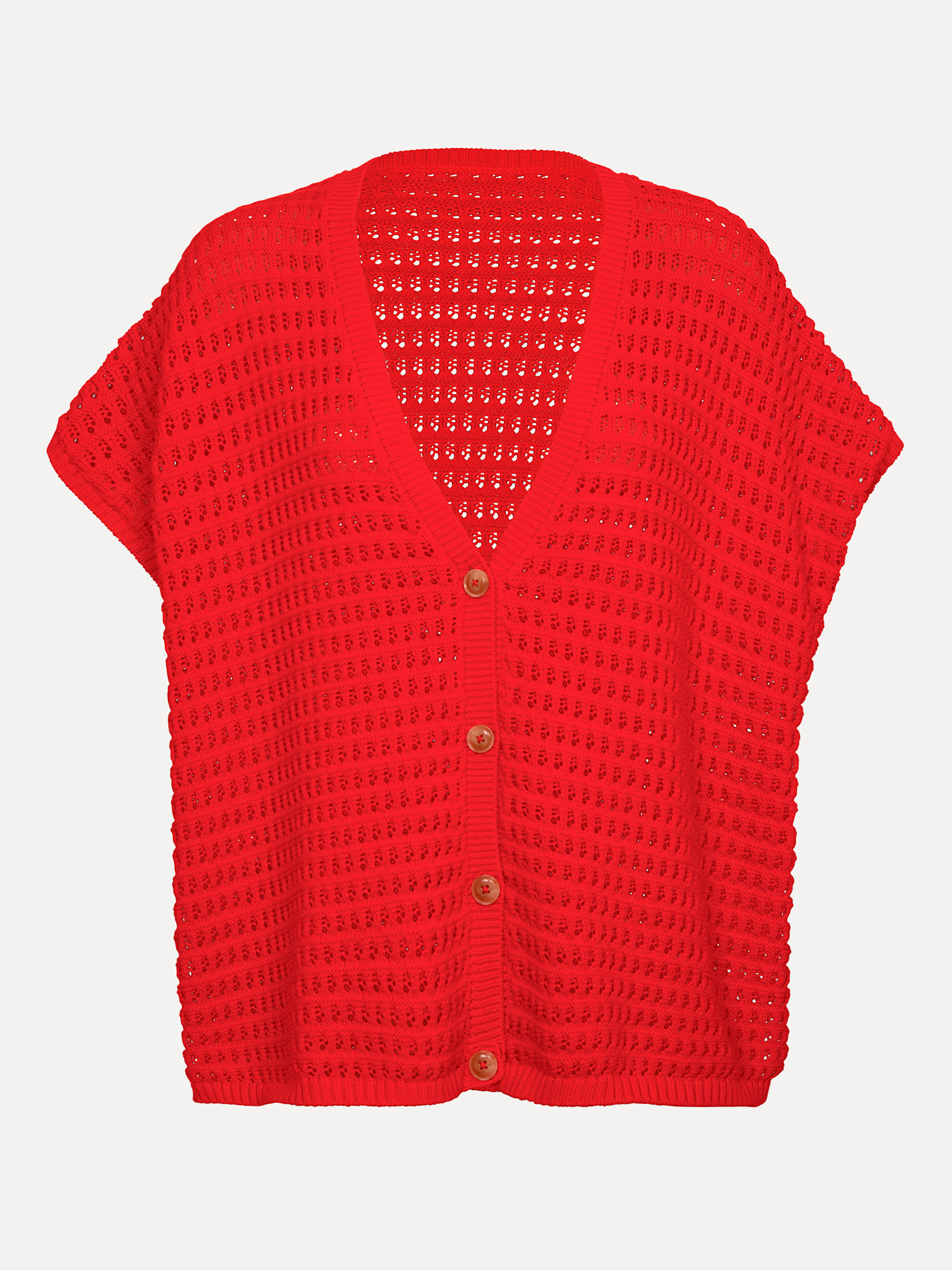 Les Soeurs Crocheted cardigan Jack 2. Crochet all day! This bright red crochet cardigan brings together texture, color an...