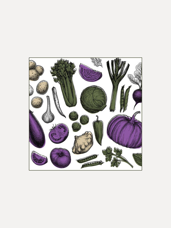 Opjet Set de serviettes Veggie Mania 1. Eat your veggies: ce set de 20 serviettes de table avec des illustrations de légu...