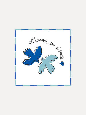 Servetten Blauwe Vogelliefde. Spread the love! Deze set van 20 servetten met schattige blauwe vogels en de spreuk 'L'amou...
