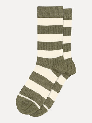 Socks Signe. Bold stripes, soft fit! This pair of socks mix character and comfort with wide stripes in a moss green hue a...