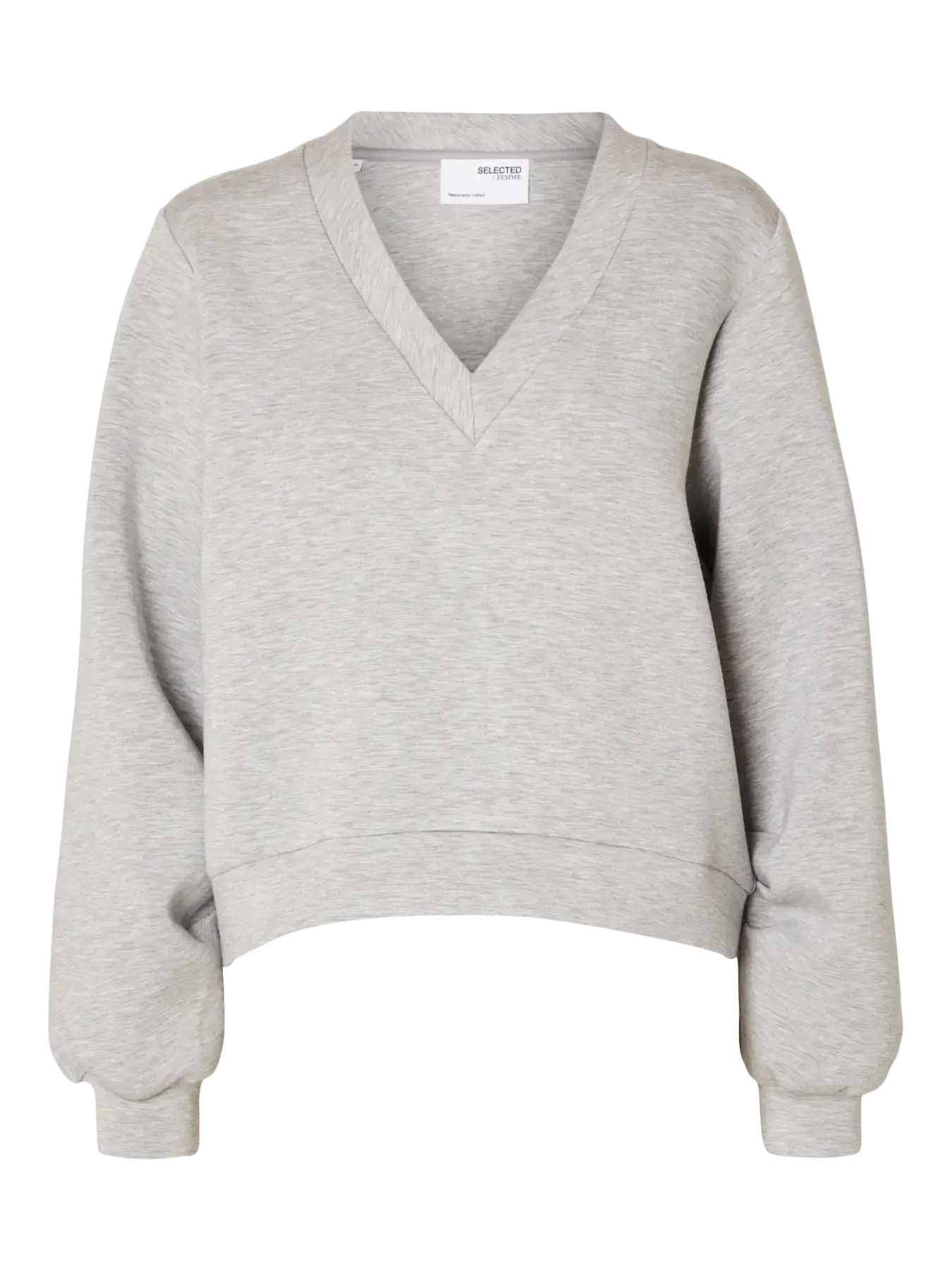 Selected V-neck sweatshirt Jamila 3. Sweater weather forever! This grey V-neck sweater strikes a balance between relaxed ...