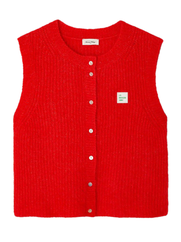 American Vintage Vest East 2. Refresh your look with this sleeveless knitted vest in a vibrant bright red shade, perfect ...