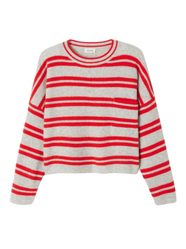 American Vintage Gestreepte sweater Raxow 2. Een streepje voor op saaie basics: deze wollen trui combineert zachte grijst...