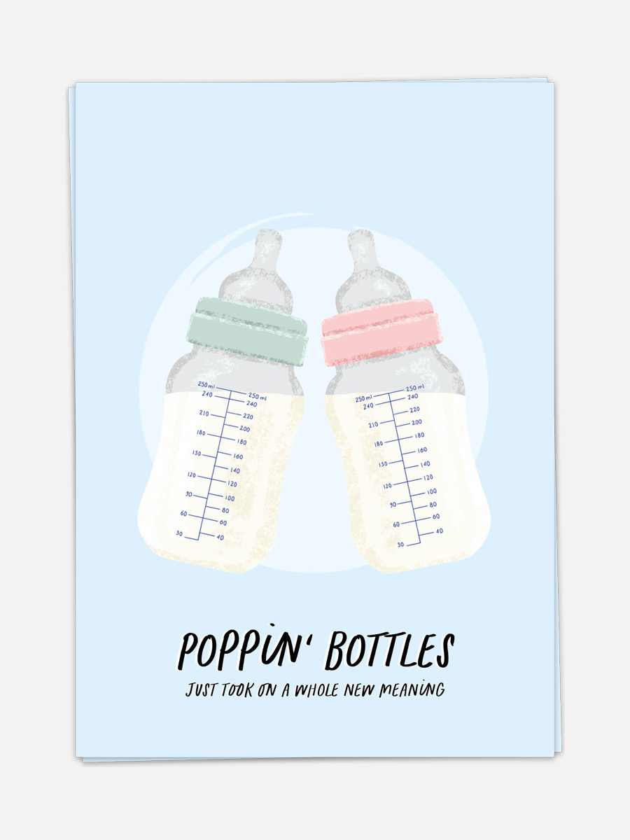 Kaart Blanche wenskaart Poppin Bottles 1. Champagne to formula! Deze Poppin’ Bottles-kaart is voor nieuwe ouders die hun ...