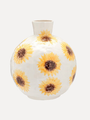 Vaas Sunflower. Flower power! Deze vaas brengt zon in elk interieur. Met handgeschilderde zonnebloemen op een rond silhou...