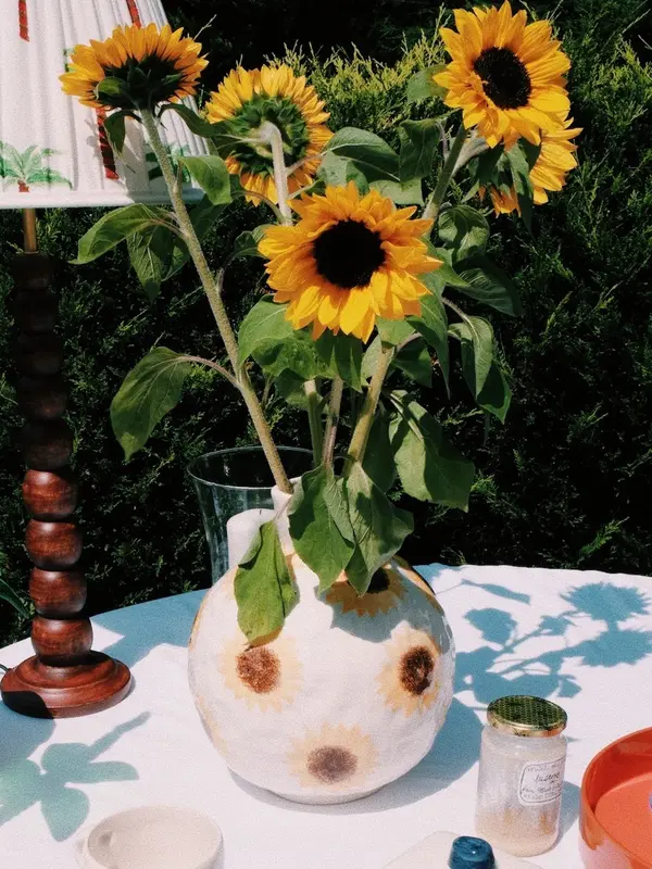 Anna + Nina Spherical Vase Sunflower 2. Flower power! This vase brings sunshine into any space. With hand-painted sunflow...