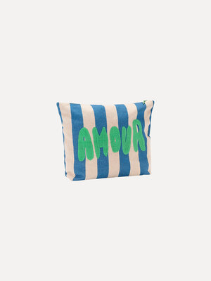 Makeup bag Amour. Love on the go! This lovely makeup bag with 'amour' print and blue stripes keeps all your summer essent...
