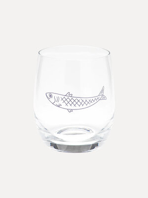 Glas Sardine. Dit kristalheldere drinkglas met sardientjesprint wordt ongetwijfeld hét gespreksonderwerp aan tafel. Perfe...