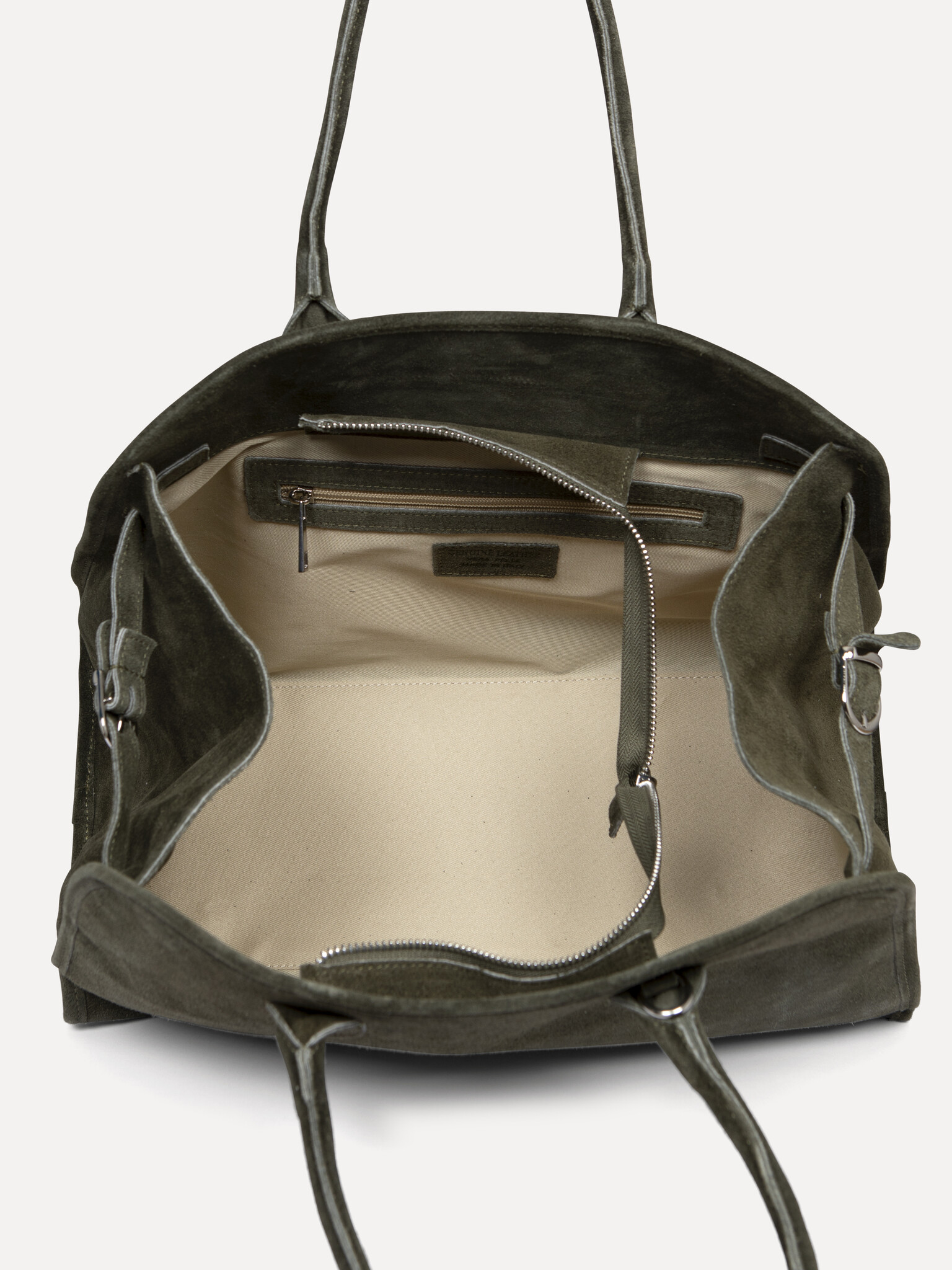 Le Marais Suede Handbag Henri 4. City strolls or afterwork drinks? This khaki green handbag takes you from day to night w...