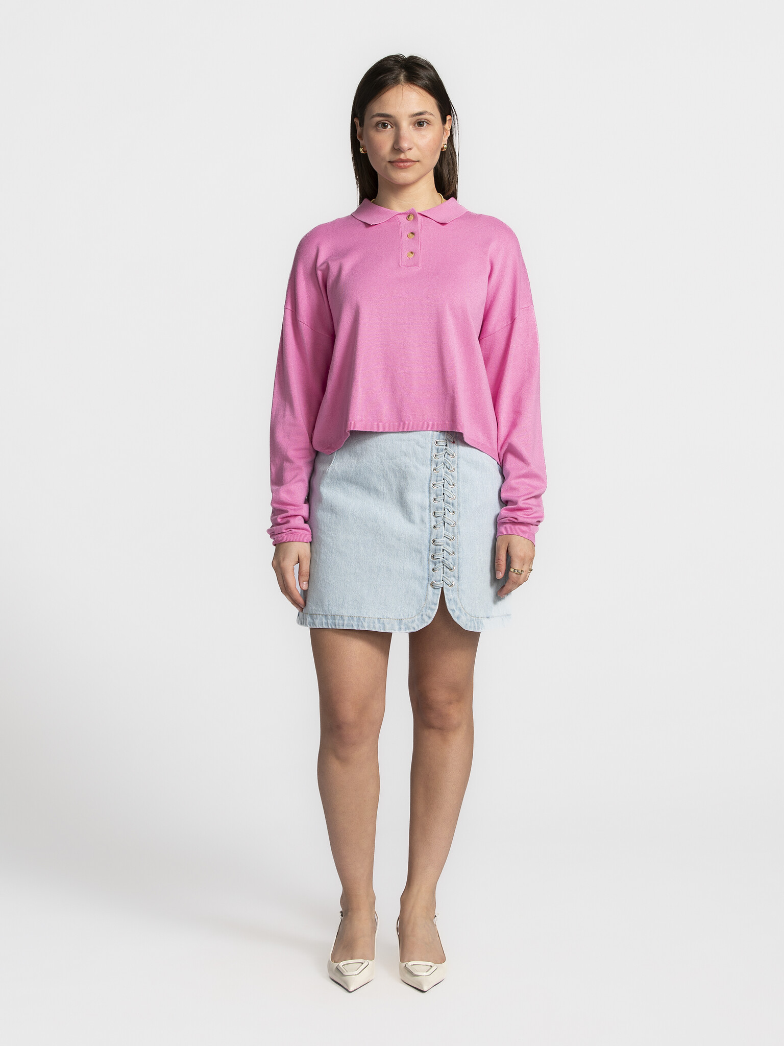 Les Soeurs Longsleeve polo Chris 1. Dé perfecte mix tussen preppy en speels: deze longsleeve polo in het mooiste roze wor...