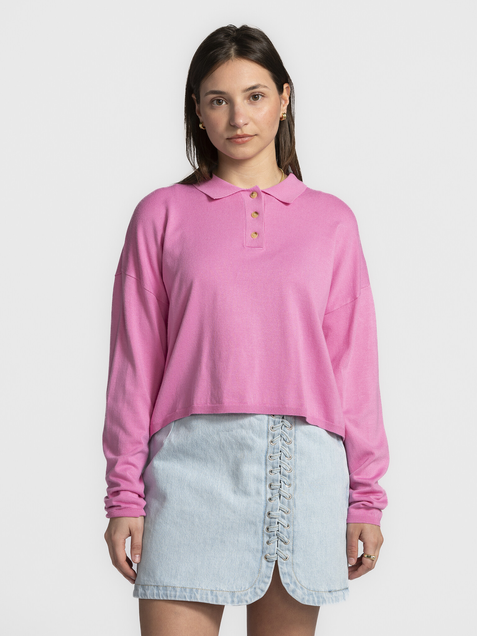 Les Soeurs Longsleeve polo Chris 3. Dé perfecte mix tussen preppy en speels: deze longsleeve polo in het mooiste roze wor...