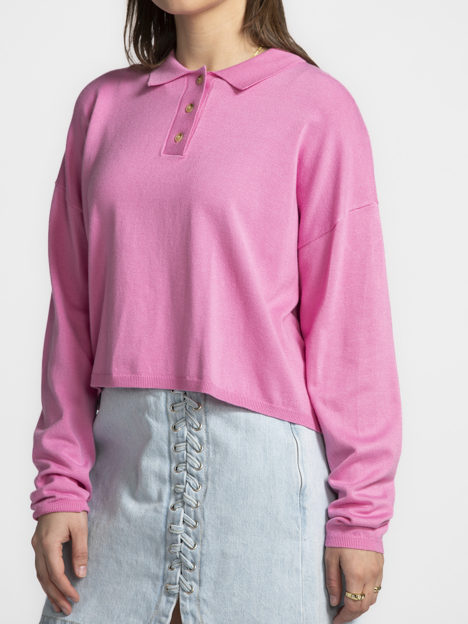 Les Soeurs Longsleeve polo Chris 5. Dé perfecte mix tussen preppy en speels: deze longsleeve polo in het mooiste roze wor...