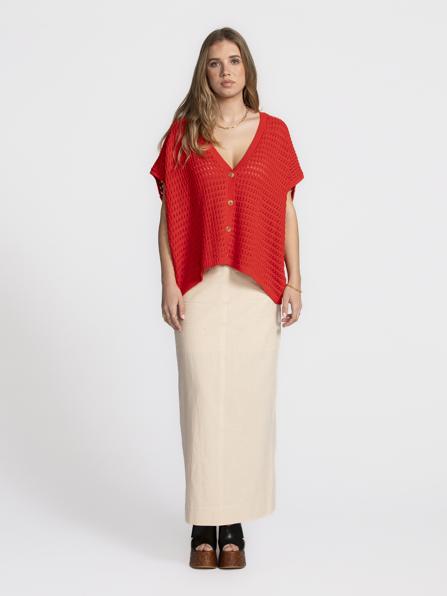 Les Soeurs Crocheted cardigan Jack 3. Crochet all day! This bright red crochet cardigan brings together texture, color an...