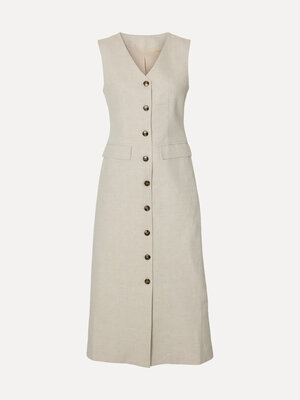 Sleeveless dress Venja. Timeless elegance – this sleeveless beige dress in a breezy linen-cotton blend is a summer must-h...