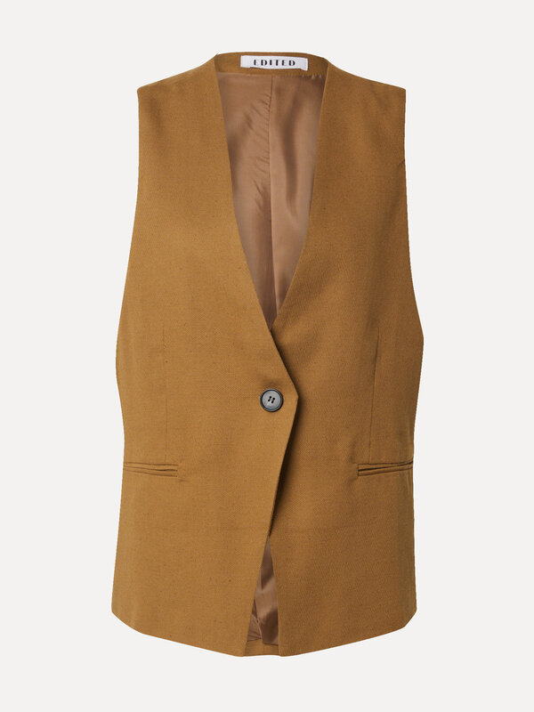 Edited Sleeveless vest Willow 2. Chic & sleeveless -  This sleeveless camel vest is a stylish essential with a cool edge....