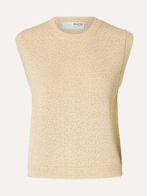 Gilet Alma. Beige bliss - Ce gilet sans manches dans un ton beige chaud est un incontournable élégant. Le doux tricot str...