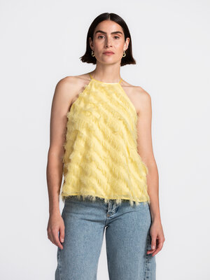 Top dos nu Tiffa. Une touche de glamour tout en douceur. Ce top dos nu jaune beurre séduit par ses volants ludiques, son ...