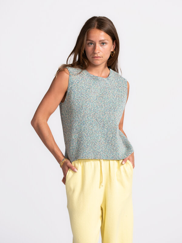 American Vintage Mouwloze top Frymow 1. Deze mouwloze gebreide top van American Vintage valt op door z’n subtiele kleurmi...
