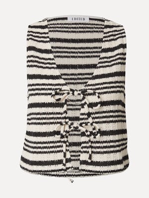 Veste Olympe. Rayures revisitées. Ce top sans manches séduit par son nœud à l’avant, à la fois féminin et espiègle. Léger...