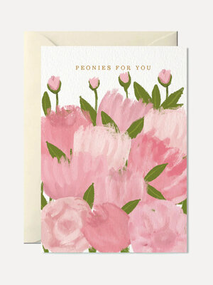 Wenskaart Peonies for you. Peonies for you. Een kaart vol roze pioenrozen - zacht, elegant en net zo attent als jij. Voor...