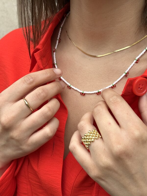 Les Soeurs Beaded necklace Ana Cherries 2. Cherry vibes only. This fun necklace with white beads and red cherries adds a ...