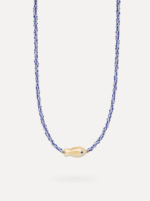 Necklace Ariel. The perfect finishing touch for your summer look: this elegant necklace with blue and white beads and a d...