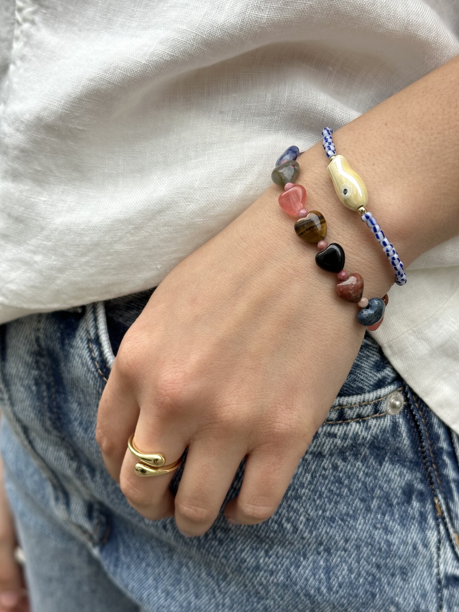 Les Soeurs Bracelet Lily hearts 2. Love at first wrist. This bracelet with heart-shaped natural stones in warm tones adds...