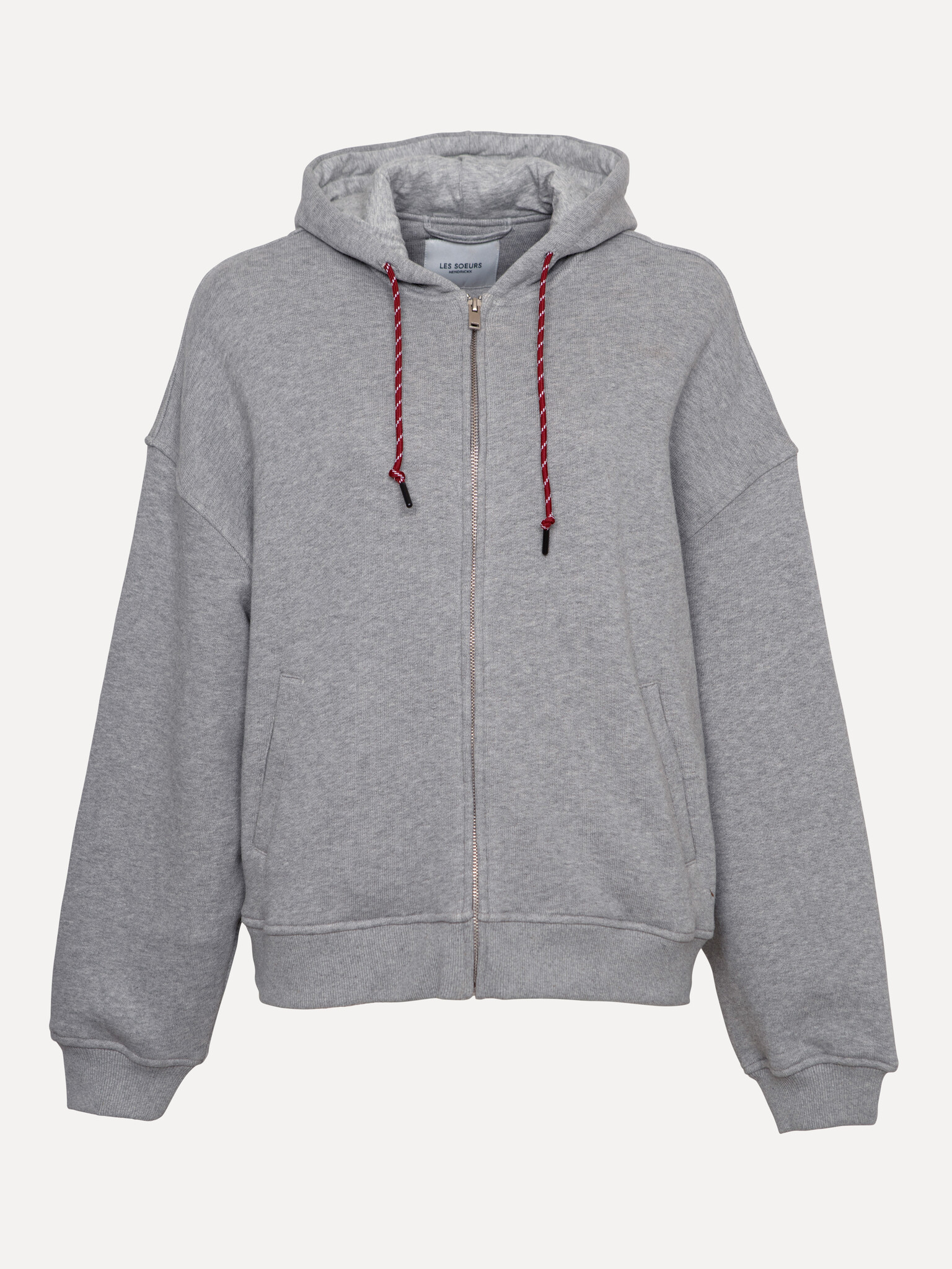 Les Soeurs Hoodie Mace 2. Comfy on the go. Deze grijze hoodie met rits en bordeauxkleurig two-tone koord is de perfecte m...
