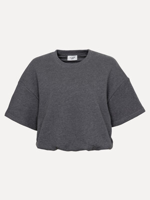 Sweat Cropped à Manches Courtes Lucia. Confort coupé court. Ce pull gris foncé à coupe ballon allie douceur et volume dan...