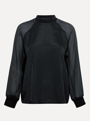 Organza blouse Maaike. Zwarte semi-transparante organza blouse met lange mouwen. De doorschijnende mouwen geven een elega...