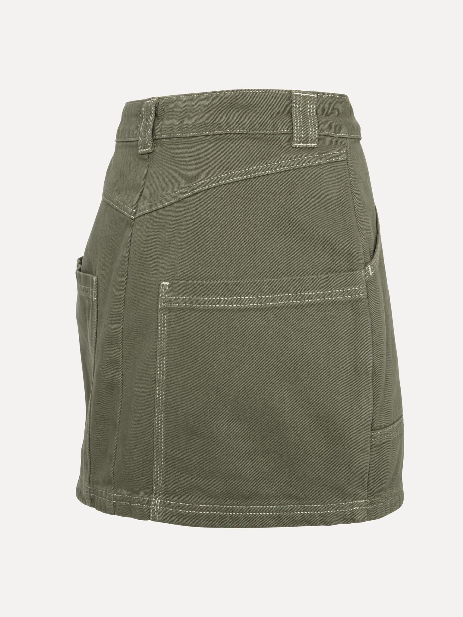 Les Soeurs Jupe à coutures contrastées Missi 7. Workwear, version féminine. Cette jupe courte khaki aux surpiqûres contra...