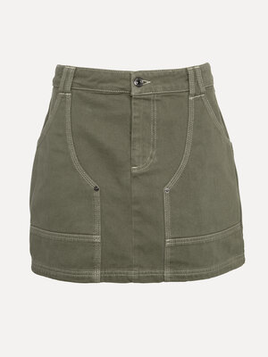 Contrast stitch skirt Missi. Workwear, but make it feminine. This short khaki skirt with contrast stitching blends a bold...