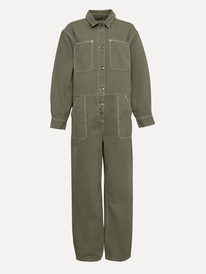 Jumpsuit contrast stitch Mono. Deze khaki jumpsuit met contrasterende stiksels geeft je look een instant coole touch. Cas...