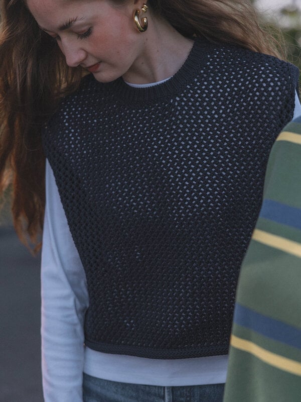 Les Soeurs Knitted top Mori 8. Navy never looked this good. This sleeveless top in chunky tube yarn features a relaxed fi...