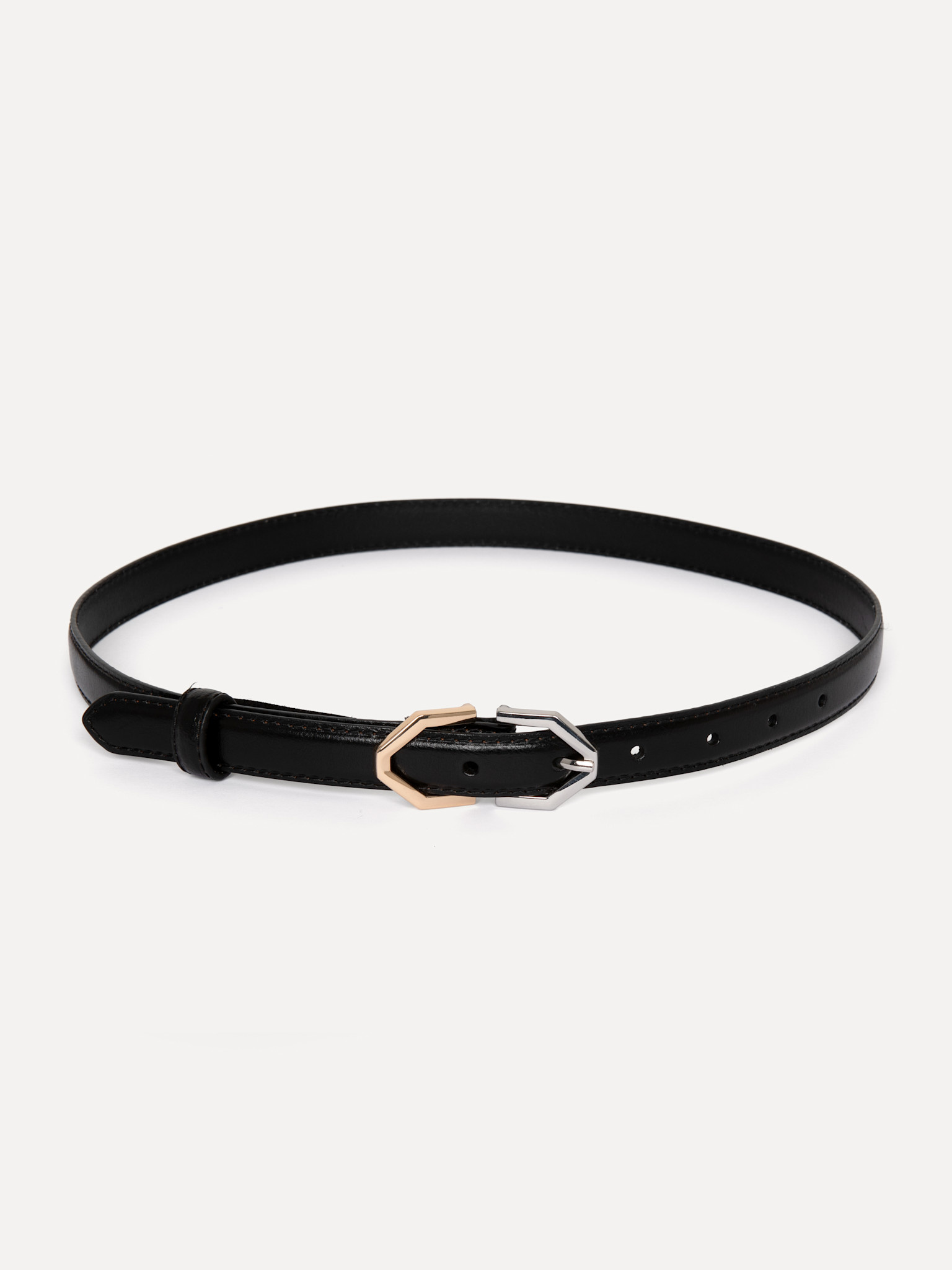 Les Soeurs Lederen riem Andrea 1. Zwarte riem met een unieke duo-tone gesp in goud en zilver, die elke look direct een mo...
