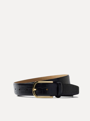 Ceinture Iona. Must-have classic. Cette ceinture noire en cuir embossé façon croco avec boucle dorée apporte une touche s...