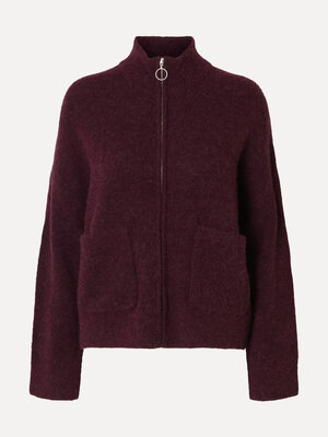 Zipper cardigan Sia Ras. Rich in hue, soft in feel. This deep fig-coloured cardigan adds warmth and elegance to your look...