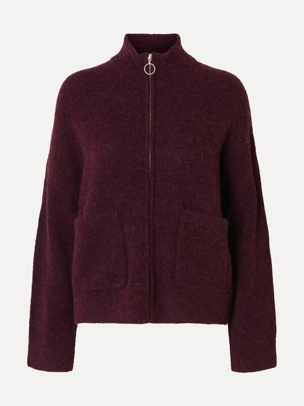 Selected Zipper cardigan Sia Ras 2. Rich in hue, soft in feel. This deep fig-coloured cardigan adds warmth and elegance t...