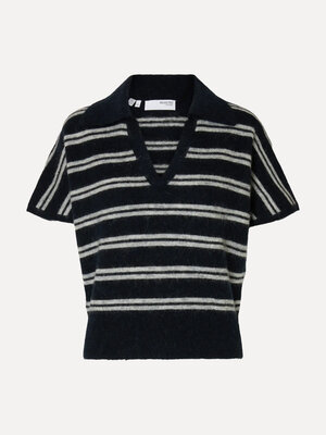Polo en maille Lulu. Rayures intemporelles. Ce polo tricoté marie rayures classiques et coupe intemporelle. Mélange laine...