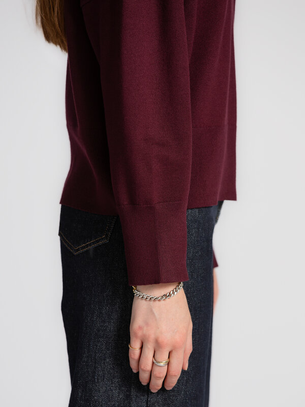 MBYM Knitted sweater Gillian Bravani 6. Fig for fall. This long-sleeve sweater in a warm fig shade wraps you in soft luxu...