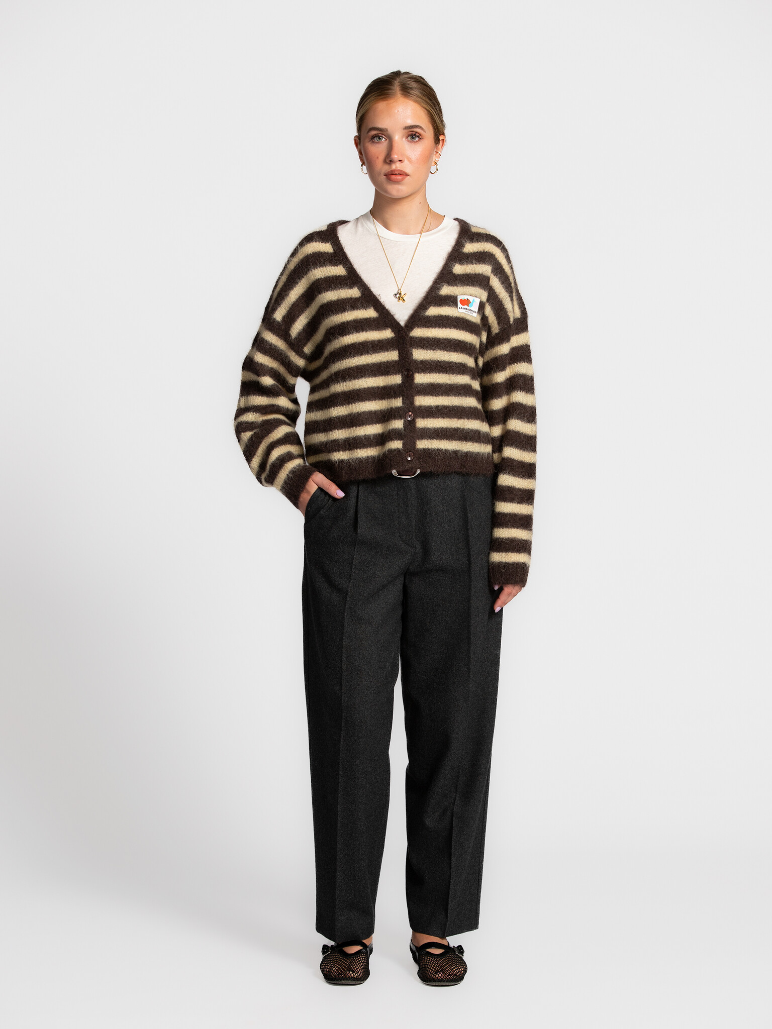 Veste Cardigan Rayures Femme Ara Vintage Années 1970 - Occasion Très Bon état, Tricot Acrylique Et Laine