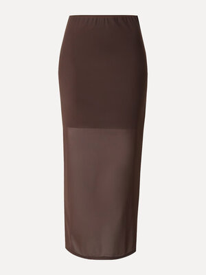 Sheer mesh skirt Ludwine. This brown mesh skirt stands out with its semi-sheer fabric and refined finish. Subtle layers c...