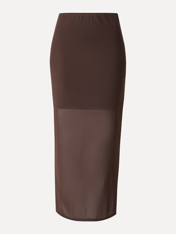 Edited Sheer mesh skirt Ludwine 2. This brown mesh skirt stands out with its semi-sheer fabric and refined finish. Subtle...