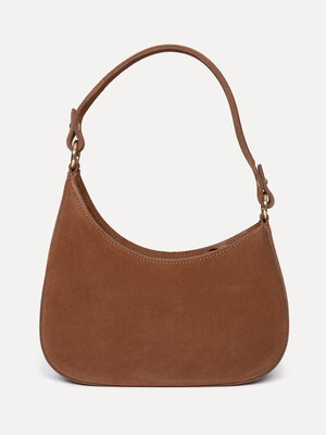 Handtas Jerome. A touch of camel. Deze suède handtas in warme camel kleur is een veelzijdige favoriet. Compact genoeg voo...