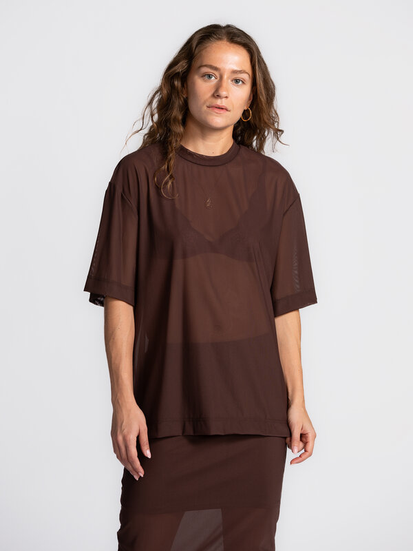 Edited Transparent T-shirt Ulaaka 3. Sheer brown elegance. This dark brown, transparent T-shirt is a true statement piece...